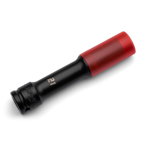 Capri Tools 1/2 in. drive extended 21 mm wheel lug nut socket with non-marring protective sleeve