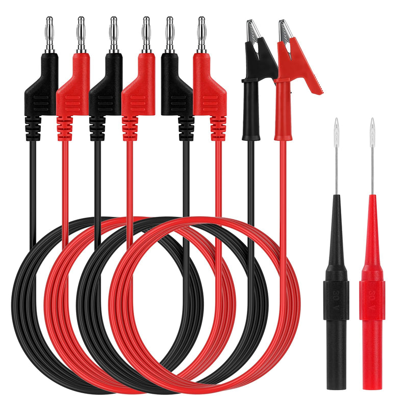 AXFEE Set of 6 Test Leads with Crocodile Clips Cable, Multimeter Cable Set with 2 Banana Clamp Cables, 2 Pieces 4 mm Banana Plugs to Crocodile Clips Test Cable and 2 Pieces Test Probes | Messleitungen Set mit 2 BananenklemmeKabel, 2 Stück 4mm Bananenst...