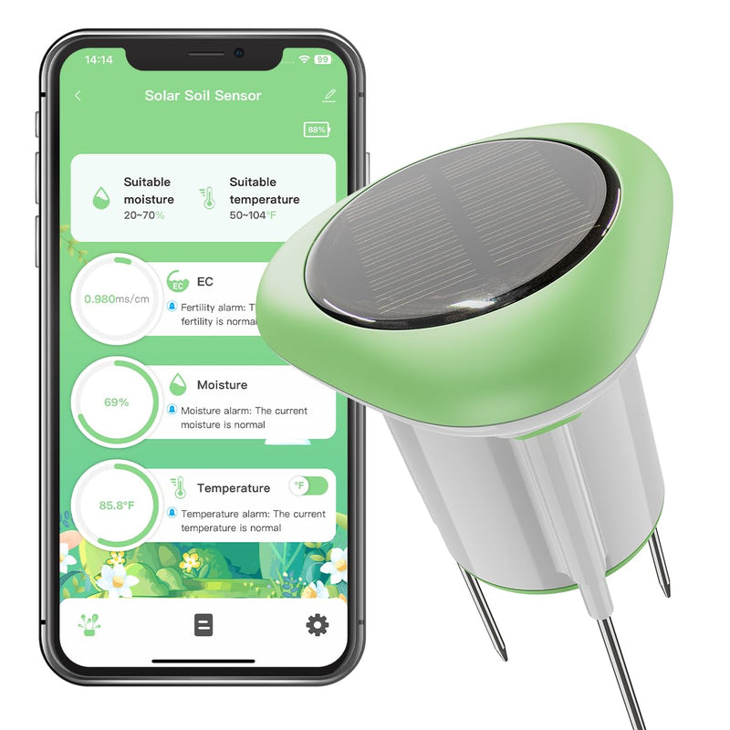 [Australia - AusPower] - Smart 3-in-1 Soil Moisture/Temperature/Fertility Meter for Plant, Digital Soil Sensor with Tuya/Smart Life APP Push Notification, GreenVation Soil Test Kit for Garden/Farming/Lawn 