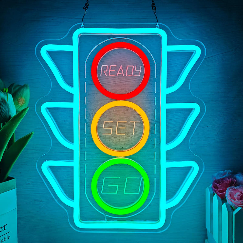 Traffic Light Neon Sign Dimmable Stop Light Neon Wall Decor Race Car Party Decorations Red Yellow Green Stoplight Led Racing Wall Art for Garage 12.5 * 9.7 Inch TrafficSignals