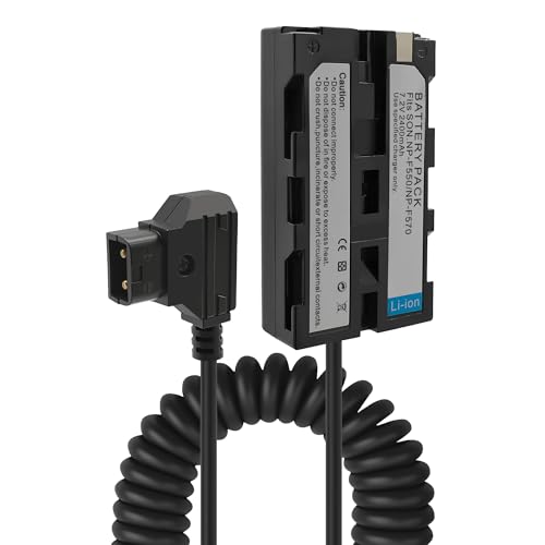 NP-F550 Dummy Battery to D-Tap P-Tap Male Coiled Power Cable Suitable for Sony NP-F550/570/970 & Atomos Ninja V Shogun Monitor, 7.2V 2400mAh, 32 Inch