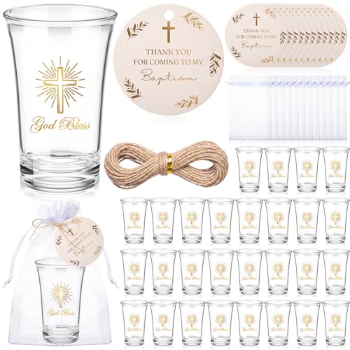 Sliner 50 Set 50 Set Baptism Party Favors Shot Glasses with Card Bag, Gold
