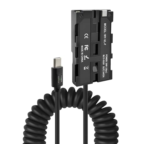 USB-C PD to NP-F550 Dummy Battery Coiled Power Cable, Fully Decoded Type C PD Adapter Suitable for Sony NP-F550/F570/F770/F970, Atomos Ninja V Shinobi Shogun 7, DSLR Camera & LED Light, 39"