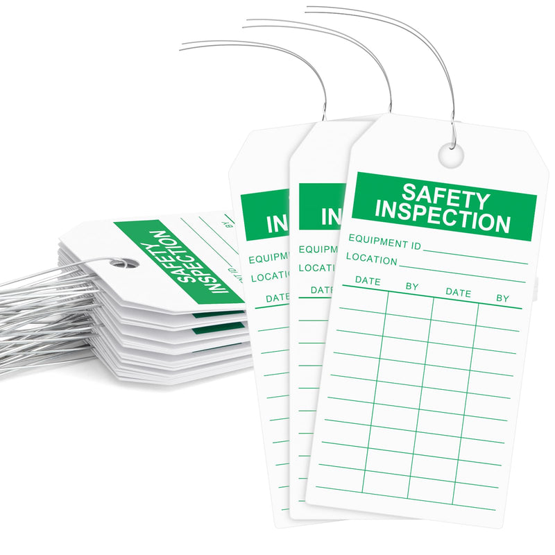 Safety Inspection Tags,100-pk Safety Tags with Wires Attached,Tear & Water Resistant PVC-Plastic,Accident Prevention Labels,Weather Proof 100