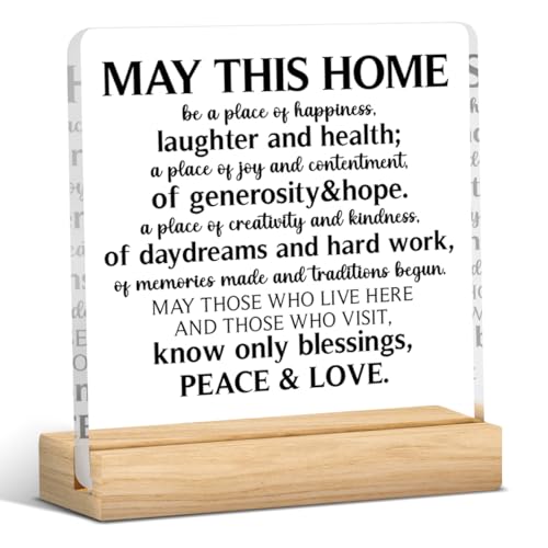 House Warming Gifts New Apartment Housewarming Gifts for Women and Men Religious House Warming Gift May This Home Acrylic Desk Sign with Wood Stand for Table Tabletop Bedroom Office 4 X 4 Inch
