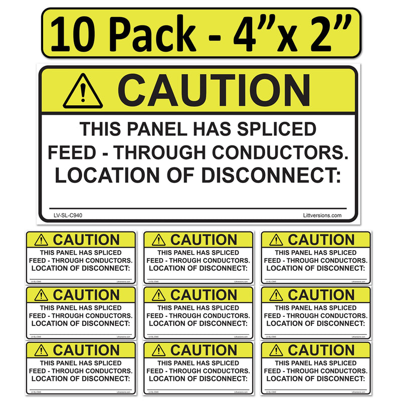 10 Pack 4"x 2" Solar NEC Complaint Caution This Panel Has Sliced Feed Through Conductors Location of Disconnect (Write Your own Location) Laminated Labels Sticker 10 Pack