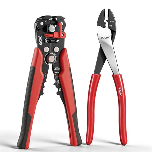KATA Wire Crimper and Automatic Wire Stripper Tool Set for Electrical Work 2pc Red