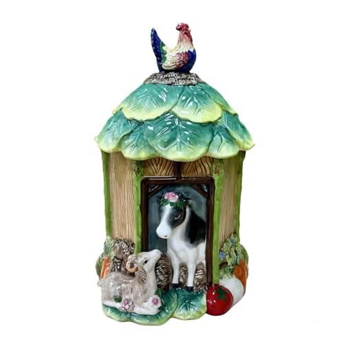 Farmhouse Cow & Rooster Cookie Jar, Rustic Farm Animal Kitchen Canister, Decorative Biscuit Storage Container for Countertop
