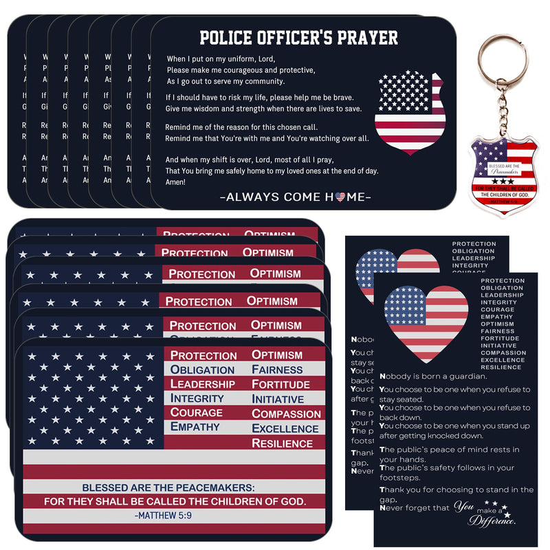 Police Officer Prayer Cards Gift Set with Keychains, Bulk Law Enforcement Thank You Gifts for Graduation & Police Week PoliceCard-R45
