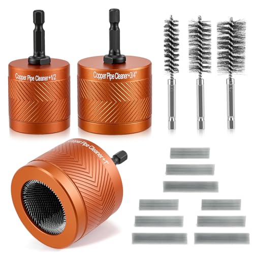 Copper Pipe Cleaner Set, with Sanitary Cleaning Brush, 15 mm 22 mm 28 mm Copper Tube Cleaning Brush, Multifunctional and 1 Steel Brush, 15 Pieces, for Workshop, Household, Sanitary, Industry, Crafts