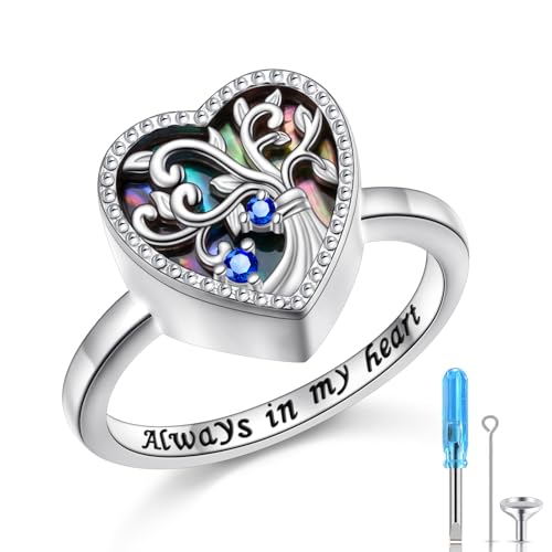 Tree of Life Heart Urn Ring for Ashes Cremation Memorial Band 7