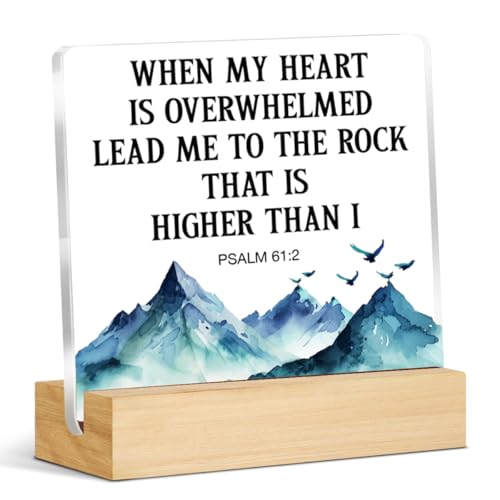 Christian Religious Gifts for Women Men, Inspirational Christian Psalm 61:2 Bible Verses Acrylic Desk Sign Home Office Decor