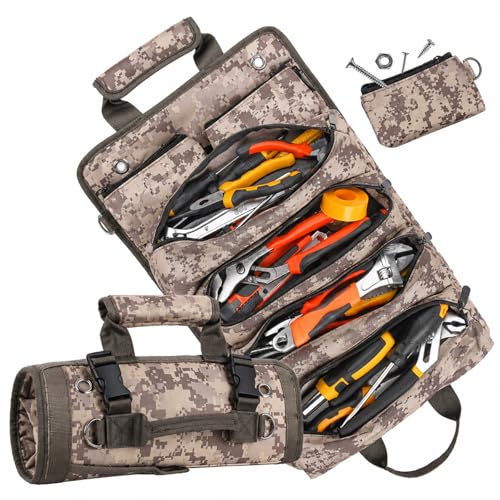 EWSNM heavy duty tool bag roll-up organizer for men, showing multiple storage pockets and compartments