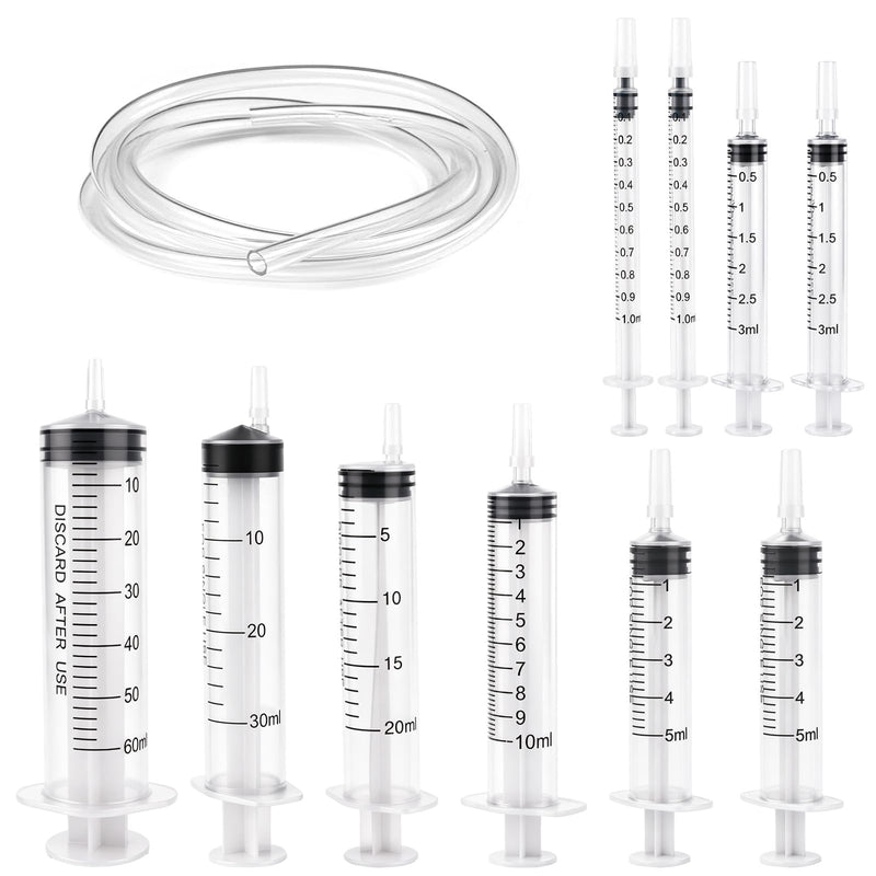 Pack of 10 syringes 1 ml 3 ml 5 ml 10 ml 20 ml 30 ml 60 ml with hose | Liquid syringe for hobby and DIY enthusiasts, individually sealed packaging