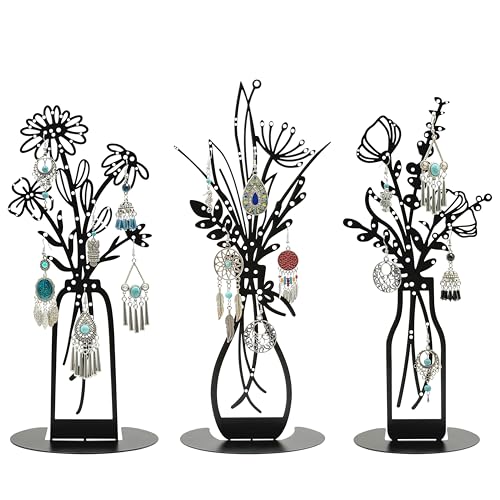 3 Pieces Metal Flowers Vases Earring Organizer,Earring Hanger Dresser Decor