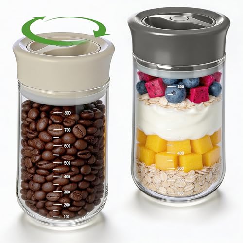 2 x 27oz Glass Airtight Coffee Container, Coffee Canister with Twist-Seal Beige + Gray
