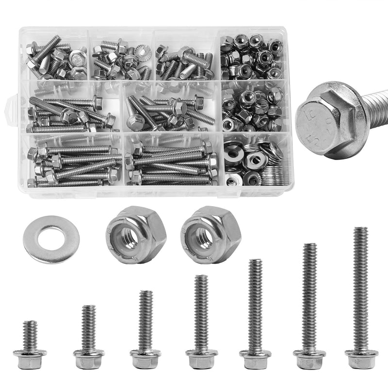1/4-20 Flange Hex Bolts Screws Nylon Insert Lock Nuts Flat Washers Kit, Stainless Steel 304, Fully Threaded Hex Bolt 1/4-20 x 1/2" 3/4" 1" 1-1/4" 1-1/2" 1-3/4" 2" Length