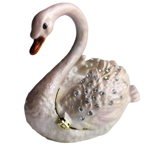 Enamel Painted Swan Treasure Trinket Chest Jewelry Box for Women Ring Earrings Necklace Storage Table Decor Pink