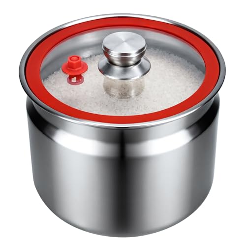 Umimile 304 Stainless Steel Airtight Food Storage Container – 10L (2.6Gal) Metal Canister with Clear Lid, 0.8mm Thick, Silicone Plug Release & Removable Gasket – for Rice, Flour, Pet Food