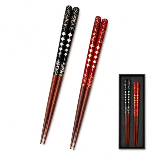 Premium Japanese Chopsticks Set for 2 [Made in Japan] Reusable Wooden Chopsticks with Elegant Iridescent Inlay Traditional Lacquered Finish D (Starlight Spark 2prs (MK059)) Starlight Spark 2prs (MK059)