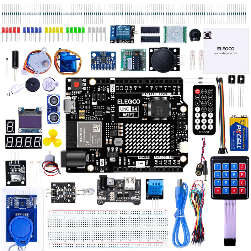 ELEGOO UNO R4 WiFi Super Starter Kit Compatible with Arduino for Beginners | 48 MHz processor, over 200 high-quality components, STEM programming kit, online tutorials, suitable for students and makers