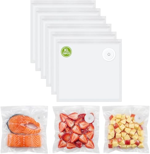 SAMSAIMO Reusable Vacuum Sealer Bags for Food, 30 PCS Small (8.6 x 8.3 in) Food Storage Bags, Dishwasher‑Safe, Freezer, Microwave, Compatible with SAMSAIMO Vacuum Sealers