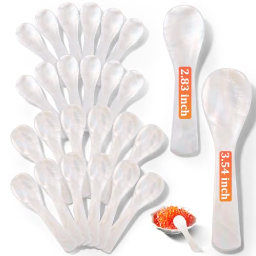 24Pcs Mother of Pearl Caviar Spoons Set, 12 Large 3.54in + 12 Small 2.83in 2.83 & 3.54 Inches 24