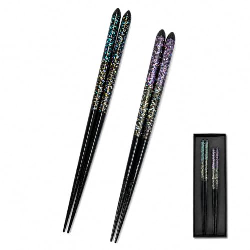 Premium Japanese Chopsticks Set for 2 [Made in Japan] Reusable Wooden Chopsticks with Elegant Iridescent Inlay Traditional Lacquered Finish E (Dreamscape 2prs (MK065)) Dreamscape 2prs (MK065)