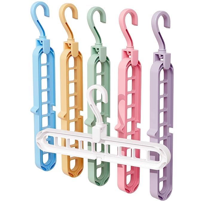 9 Holes Clothes Hanger, Wardrobe Storage Organiser, Heavy Duty Anti Skid Plastic with 360º Swivel Hook, Essential Closet Space Saver (Pack of one) (Any rendom Color)