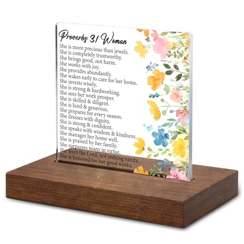 Proverbs 31 Woman Desk Decor Sign Christian Gift for Women Bible Verse Desk Display Inspirational Scripture Appreciation Gift for Mom Friend Coworker Faith Based Office Decor Y2T11 Proverbs 31 Woman