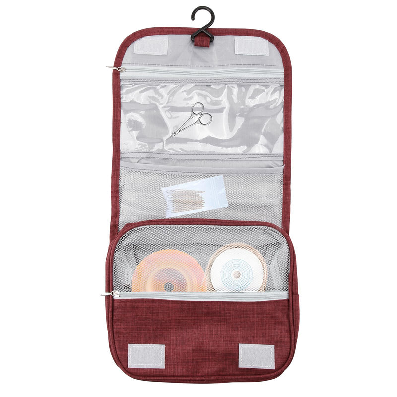 Ostomy Travel Bag, Hanging Ostomy Supply Bag for Colostomy, Ileostomy, Foley Catheter, Medical Supply Organizer (Wine Red) Wine Red