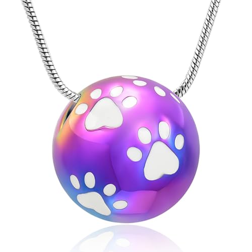 Paw Print Cremation Urn Necklace for Ashes,Customize 316L Stainless Steel Pet Memorial Jewelry, Waterproof Keepsake Pendant for Dog Cat Loss, Filling Tools & Gift Box Included Colorfull