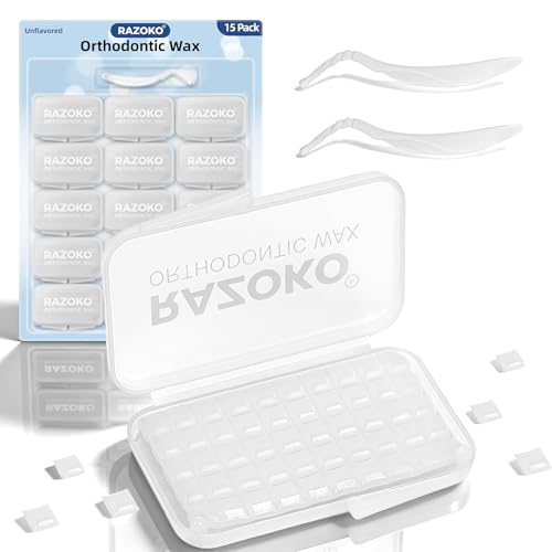 RAZOKO Braces Wax - Pre Cut Strong Adhesion Toothwax 750 Pieces Food Grade Comfortable Protection for Kids & Adults Portable Travel Case Fragrance Free White fragrance-free 750 Stücke