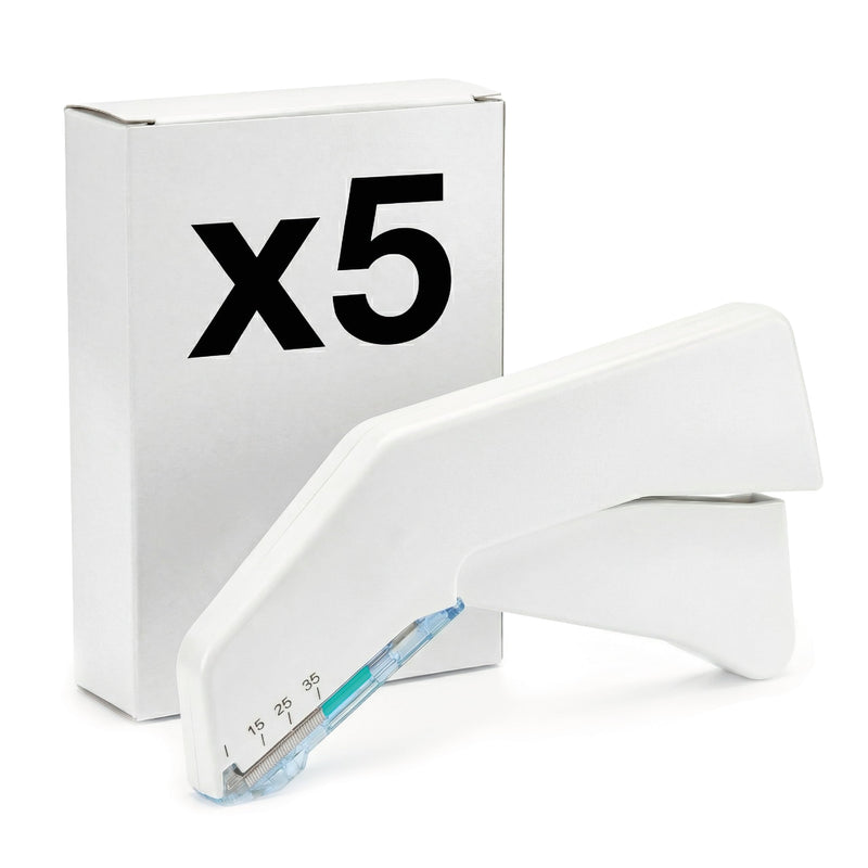 KMINA Skin Stapler F35W with 35 Sterile Staples White (Pack of 5) | Medical wound tacker made of stainless steel with ABS housing, ergonomic design, safe opening, latex-free