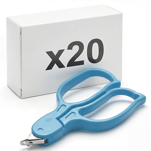 KMINA Staple Remover Sterile 97 x 5.4 mm Stainless Steel Blue (Pack of 20) | Medical skin clip remover, scissor handles with ergonomic design, ABS handle, latex-free, individually packaged