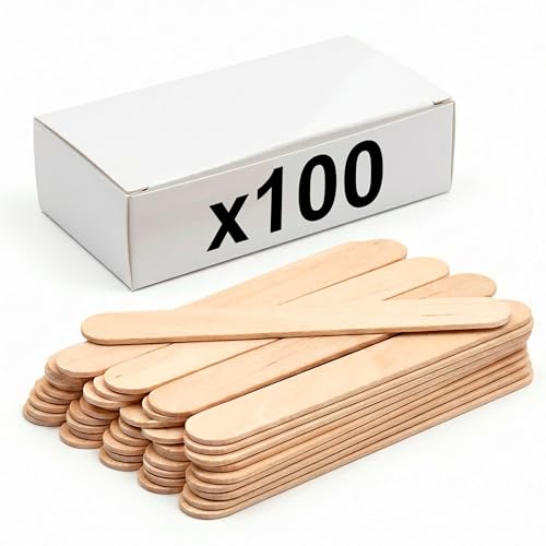 KMINA Wooden Mouth Depressors Non Sterile 150mm x 18mm x 1.6mm (Pack of 100 | Tongue depressor, latex-free, handy format for practice and everyday life, 1 box for refilling, stable in the hand