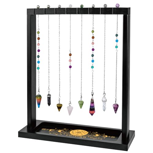 Pendulum Crystal Holder, Crystal Ball Design Wooden Crystal & Jewelry Display Stand Divination Pendulum Storage Rack Tabletop Organiser for Necklaces, Stones and Home Decor