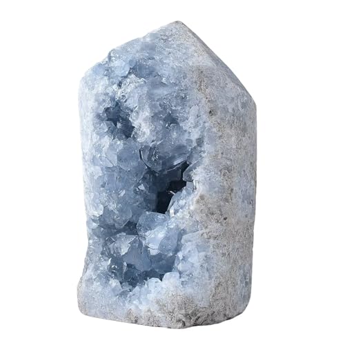 Natural Blue Celestite Cluster Tower Healing Crystal Stone Collection Mineral Specimen Home Office Decor Meditation Gifts 0.4-0.6 Pound Tower-light Blue