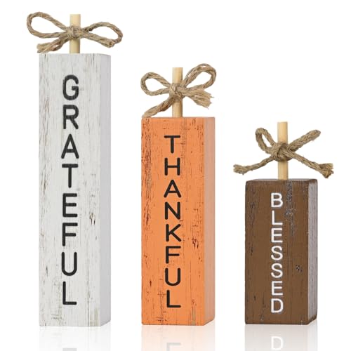 Smile Fall Wooden Decor Signs Set BLESSED GRATEFUL THANKFUL Letter Fall