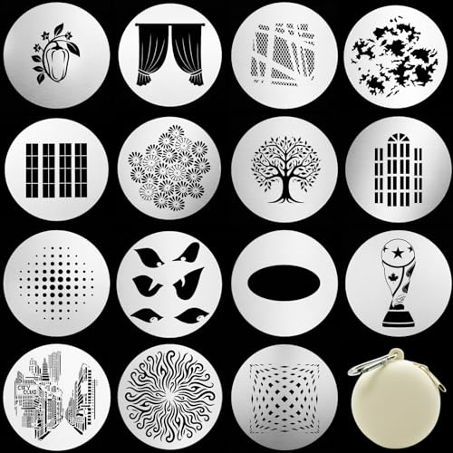 15Pcs Photography Spotlight GOBO Set, 2.6" (66mm) Aluminum Pattern Plates for Optical Snoot, Fits Godox/Westcott/Aputure Spotlight SE/Mini Zoom, Westcott, LS-38 COB Lights for TikTok & Studio Shoots 66mm/2.6inches 15P-Gobos-Oval