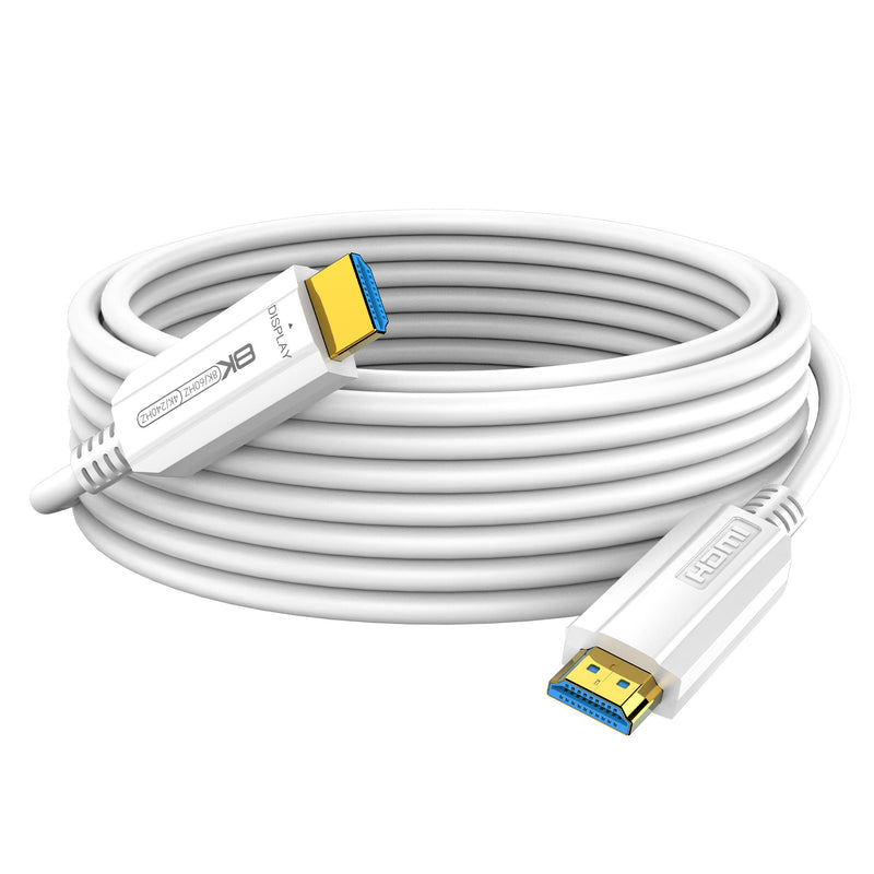 Fiber Optic HDMI Cable 50FT, 8K Long HDMI 2.1 Cable, 48Gbps White HDMI Cable 8K@60Hz 4K@120Hz, Dynamic HDR, eARC, HDCP 2.2&2.3, 3D, for Laptop, PC, Monitor, PS5, PS4, Xbox, HDTV, Projector