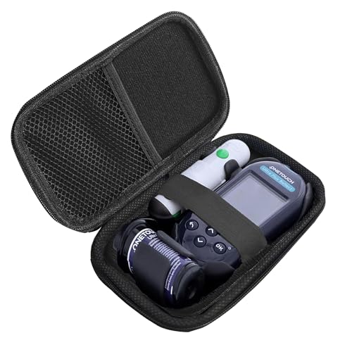 Blueshaweu Case Compatible with Onetouch Ultra Plus Reflect Protective Case with Space for Blood Glucose Monitor with Mesh Compartment for Test Strips and Accessories, black, Clean
