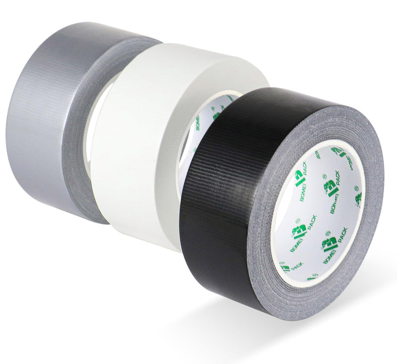 BOMEI PACK Black White Silver Duct Tape 1.88inch x 30yds, 9.0mil Heavy Duty Industrial Strong Duct Tape for Indoor Outdoor Repair Fixation Reinforcement Sealing, Total 3Rolls 90Yds