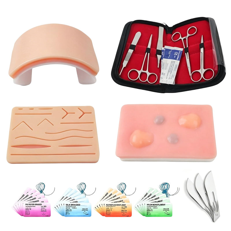 27 Surgical Suture Set Set: 24 x Suture Material + 3 x Silicone Sewing Pads, Suture Practice Kit, Silicone Sewing Cushion with Tool Set, Wound Suture Exercise Set, Surgical Suture Set with Realistic