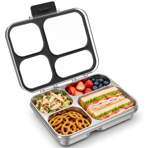 HOMEKOL Stainless Steel Bento Lunch Box, 4 Cups, Black