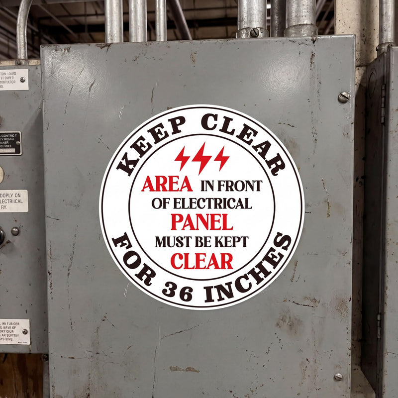 10 Pcs Area in Front of Electrical Panel Must Be Kept Clear for 36 Inches Sticker 17 x 17 Inch Electrical Panel Labels Self Adhesive Waterproof Vinyl Warning Safety Sign for Factory Warehouse