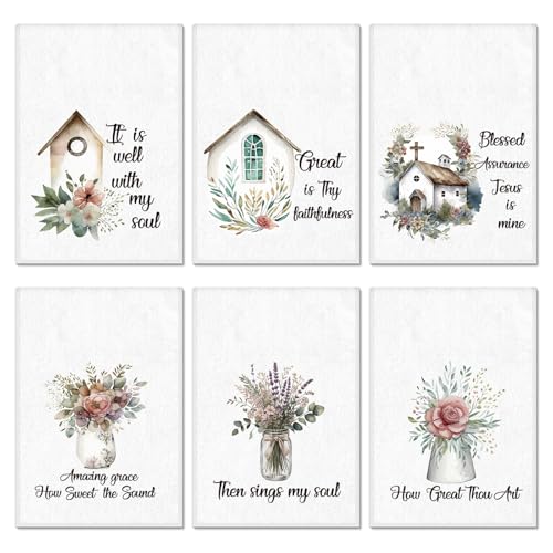 Hahafelt 6 Pcs Christian Gifts Bulk Floral Church Hymn Tea Towels