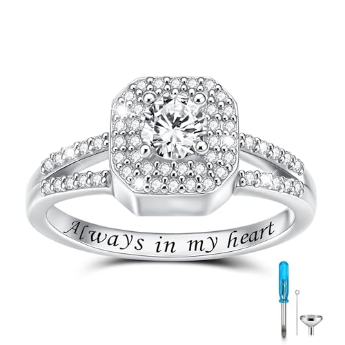 S925 Sterling Silver Urn Rings for Ashes for Women Cremation Jewelry for Ashes with Square Diamond Memorial Keepsake for Loved Ones 5