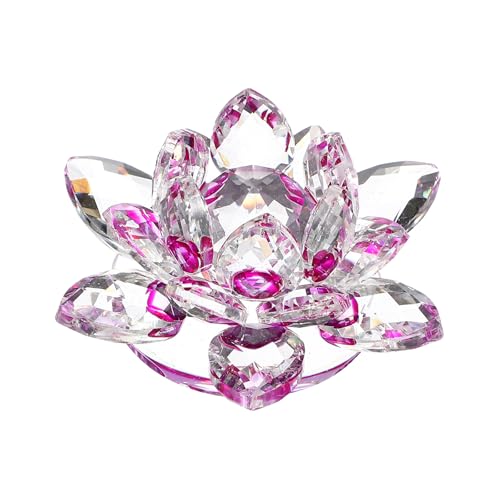 uxcell Crystal Lotus Flower Figurine 2.6"x2.6" Decorative Lotus Flower Ornament Clear Lotus Figurine for Home Office Tabletop Centerpieces, Purple 2.6"x2.6"