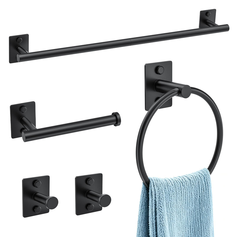 5 Pieces Bathroom Hardware Accessories Set Matte Black Towel Bar Set Stainless Steel Wall-Mounted 23.6 Inch Towel Holder